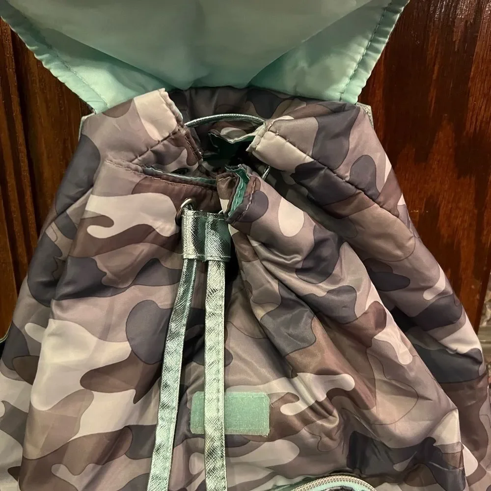 Justice backpack camo grey mint green inside